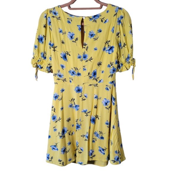 Forever 21 Yellow Floral Front Tie Short Sleeve Mini Dress Women Size S - Picture 2 of 10
